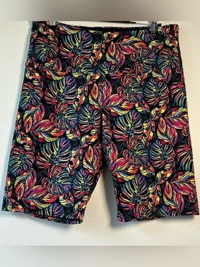 Suavé Tummy Control Bike Shorts Women's Medium Tropical Leaf Print Athleisure